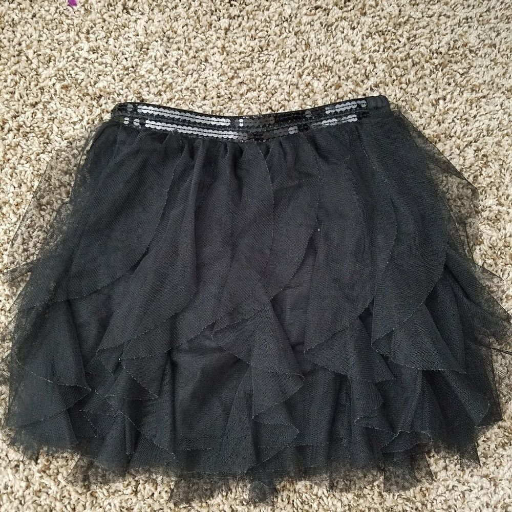 Cherokee Black Tutu Skirt Girls 6/6X Sparkly Sequin Waistband Party Ballet Dress